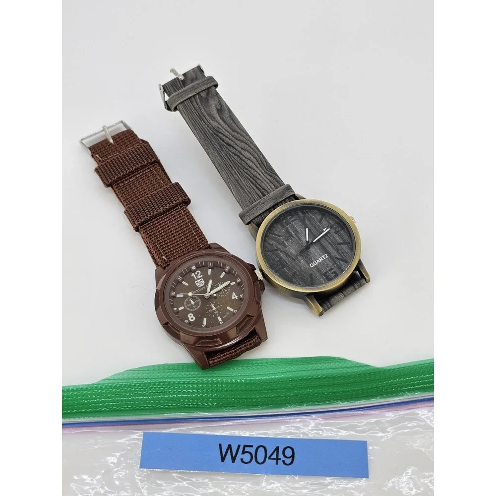 2X Men's Analog Watches 40MM Brown Gray Dial Brown Gray Bands‎ New Battery